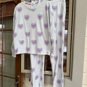 P.J. Salvage White Pajama Set with Pink and Blue Hearts